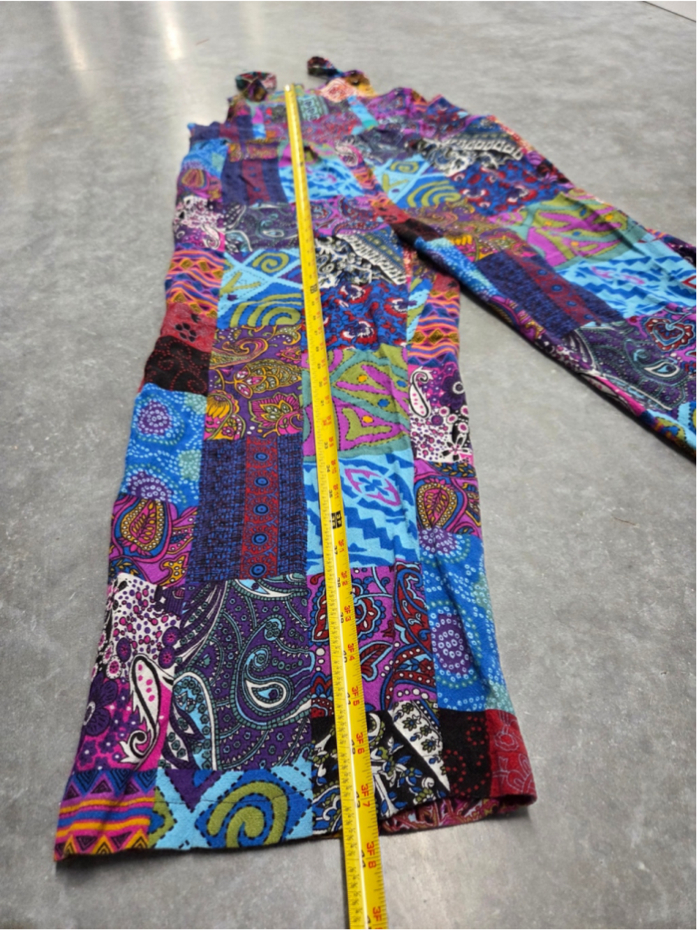 Colorful Patchwork Overalls Vibrant Blue Purple Boho Festival Hippie Size S - Picture 11 of 13